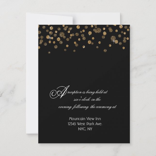 Convite Recepção de Confetti com Glitter Dourado e Preto (Verso)