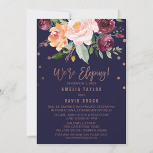Convite Recepção de Elopamento Outono Floral Rosa Dourado