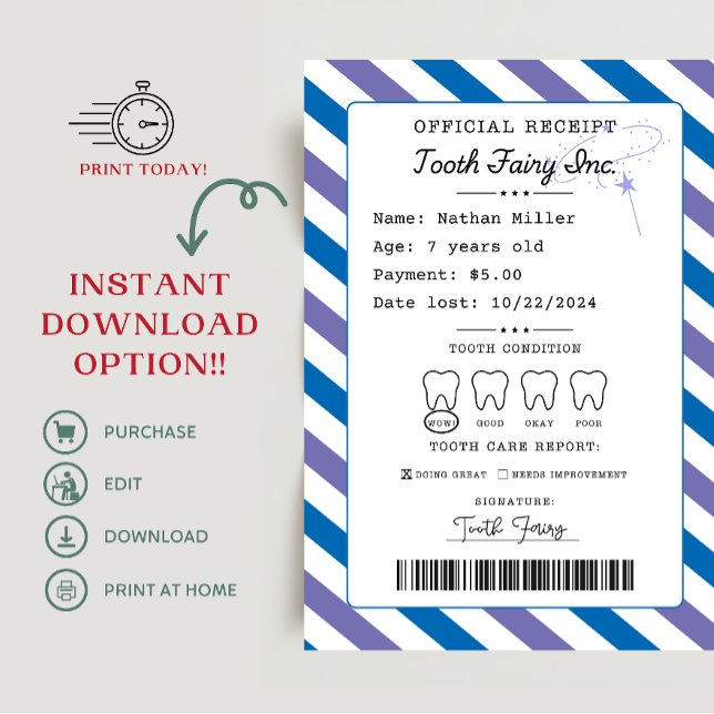 Convite Recepção de Fada dos Dentes Imprimível (tooth fairy receipt, tooth fairy note, tooth fairy delay notification, tooth fairy)