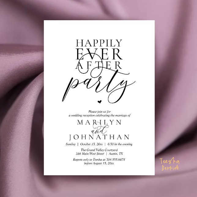Convite Recepção de Festa de Felizes para Sempre Minimalis (Modern Minimal Happily Ever After Party Reception Invitation Card in Black and white)