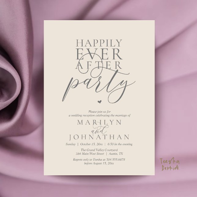 Convite Recepção de Festa Felizes para Sempre Minimal Mode (Modern Minimal Happily Ever After Party Reception Invitation Card in Cream and Grey)