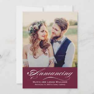 Convite Recepção de Fotografia de Caligrafia Burgundy Ousa