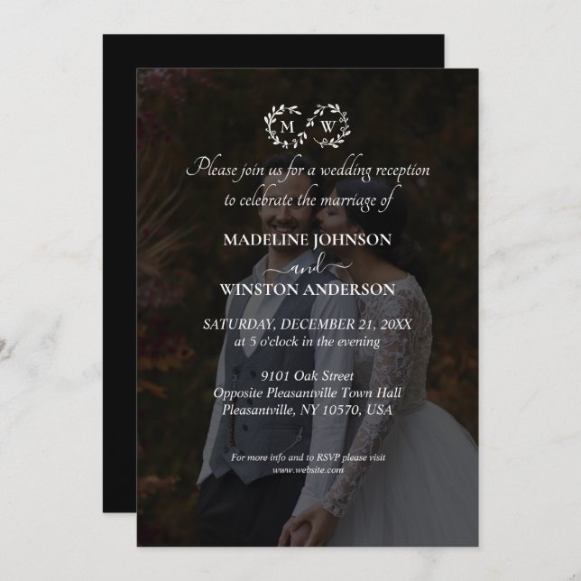 Convite Recepção de Fotos de Casamento em Preto e Branco M (Frente/Verso)