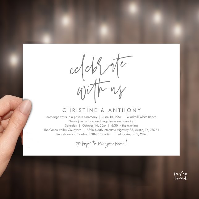 Convite Recepção de Jantar de Casamento Minimalista Modern (Modern Minimalist Wedding Reception Dinner Invitation Card, Celebrate with us, in Grey)