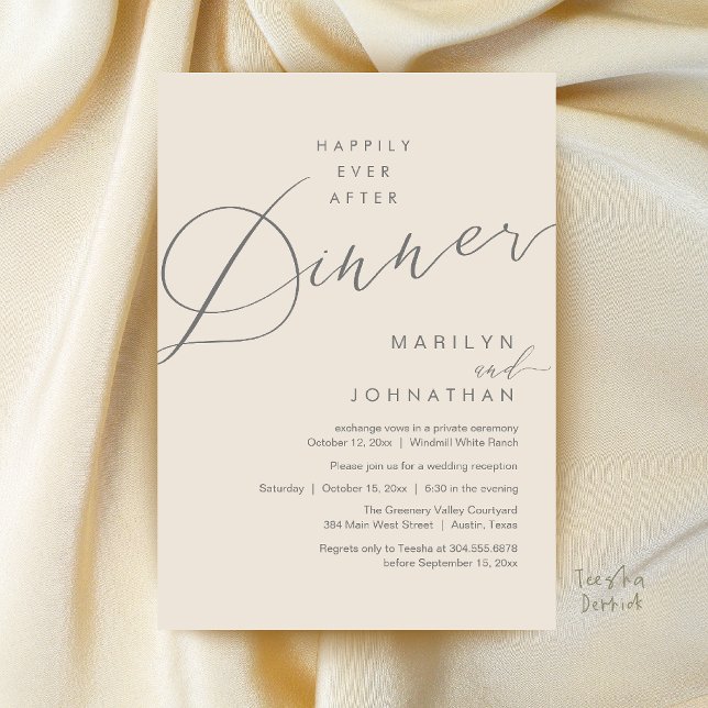 Convite Recepção de Jantar de Casamento Moderno Feliz para (Modern Wedding Happily Ever After Reception Dinner Invitation Card in Cream Grey)