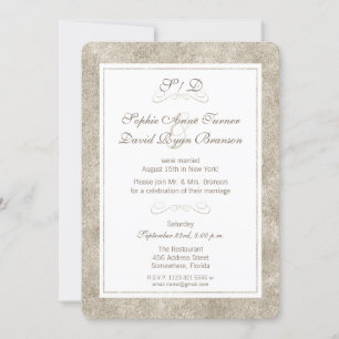 Convite Recepção de Noite de Casamento com Borda Prata e B