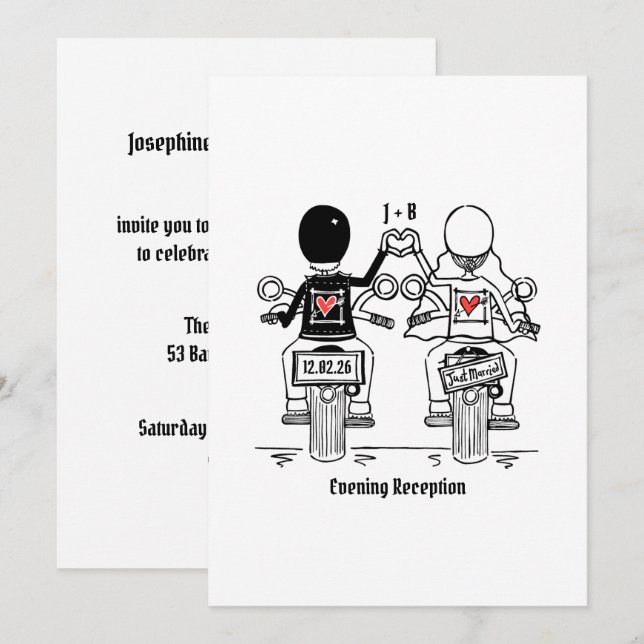Convite Recepção de Noite de Casamento de Motoqueiro (Frente/Verso)