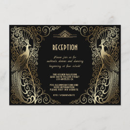 Convite Recepção de Noivos Art Déco Glam Gold Pavões