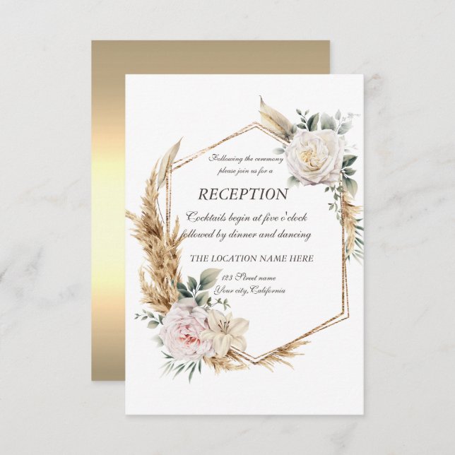 Convite Recepção de Quadro Dourado Floral (Frente/Verso)