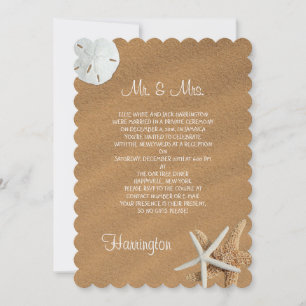 Convite Recepção de Recém-Casados na Areia da Praia com Co