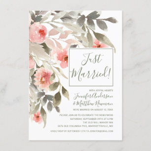 Convite Recepção de Rosa Blush em Aquarela Pós-Casamento
