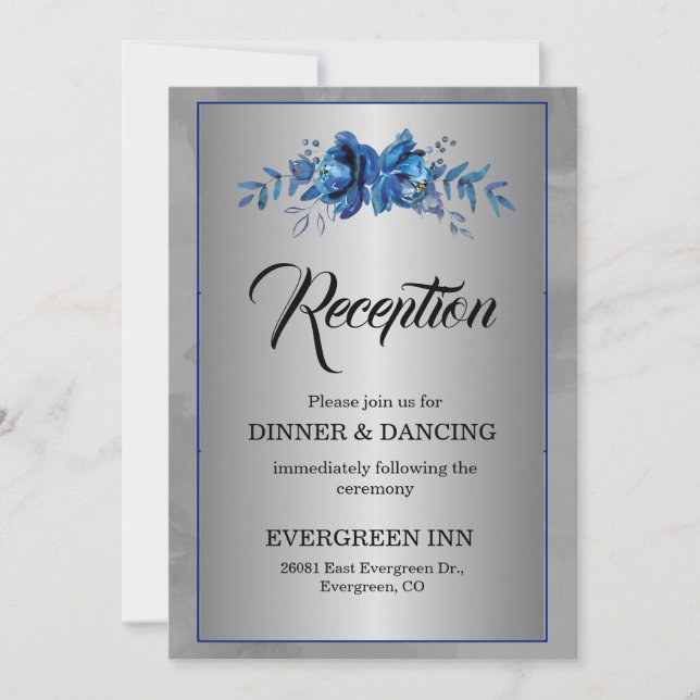 Convite Recepção do Caso Azul de Silver Soirée Blooming (Frente)