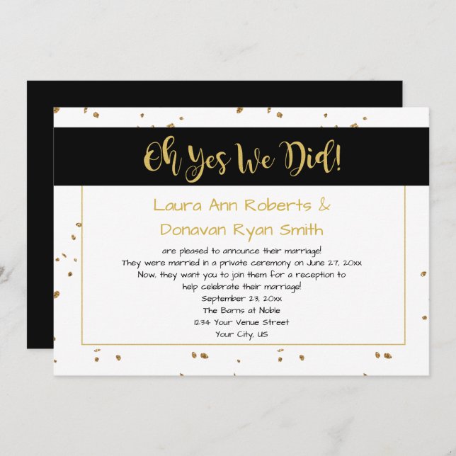 Convite Recepção Dourada Branca Moderna apenas de faíscas  (Frente/Verso)