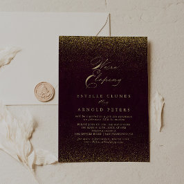 Convite Recepção Dourada de Elopemento com Glitter Burgund