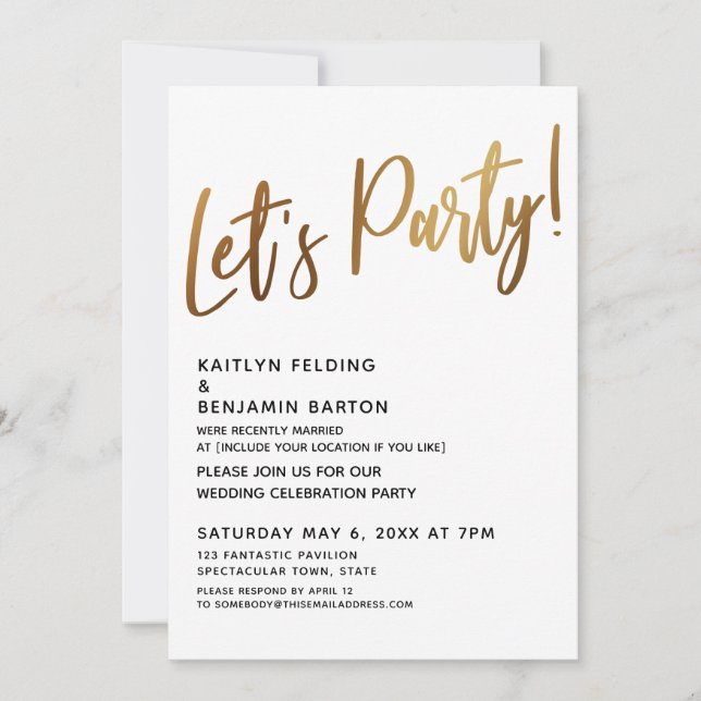 Convite Recepção Dourada de escrita manual de Celebração d (Frente)