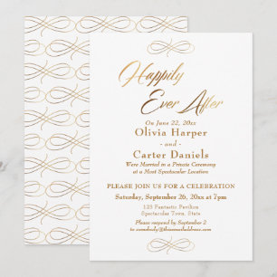Convite Recepção Elegante com Letra em Dourado Felizes par