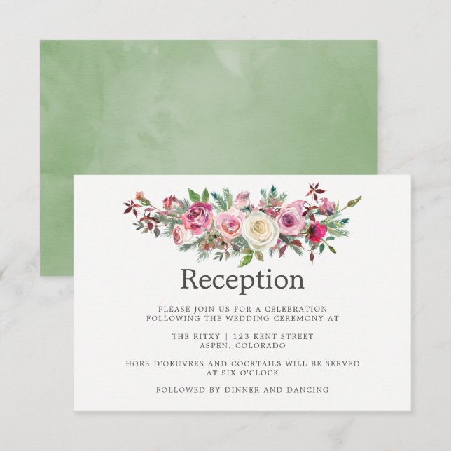 Convite Recepção Floral de Casamento de Inverno (Frente/Verso)
