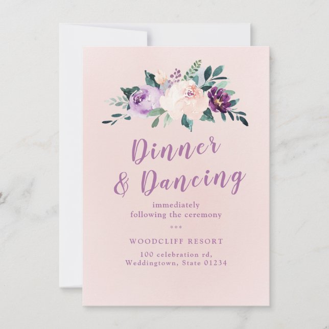 Convite Recepção floral de cor roxa-de-fundo (Frente)