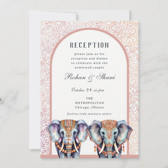 Convite Recepção Floral do Elefante de Casamento Indiano (Frente)