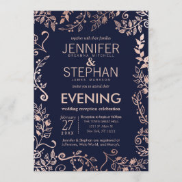 Convite Recepção Floral Dourada Rosa Azul Elegante