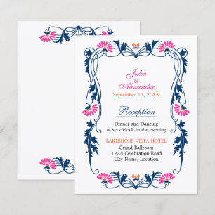 Convite Recepção Floral e Ondas de Folha Elegante