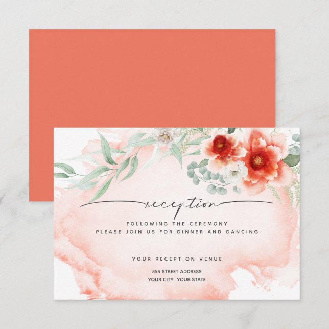 Convite Recepção | Flores De Coral De Aquarelas (Frente/Verso)