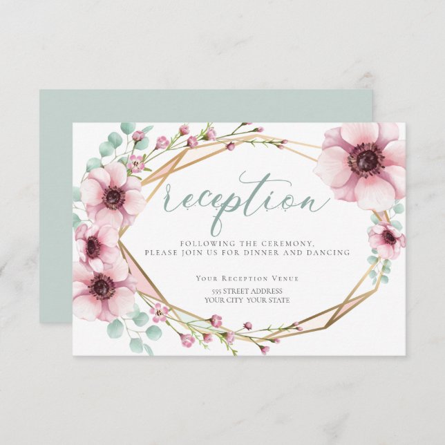 Convite RECEPÇÃO | Flores de primavera e folhagem frescas (Frente/Verso)