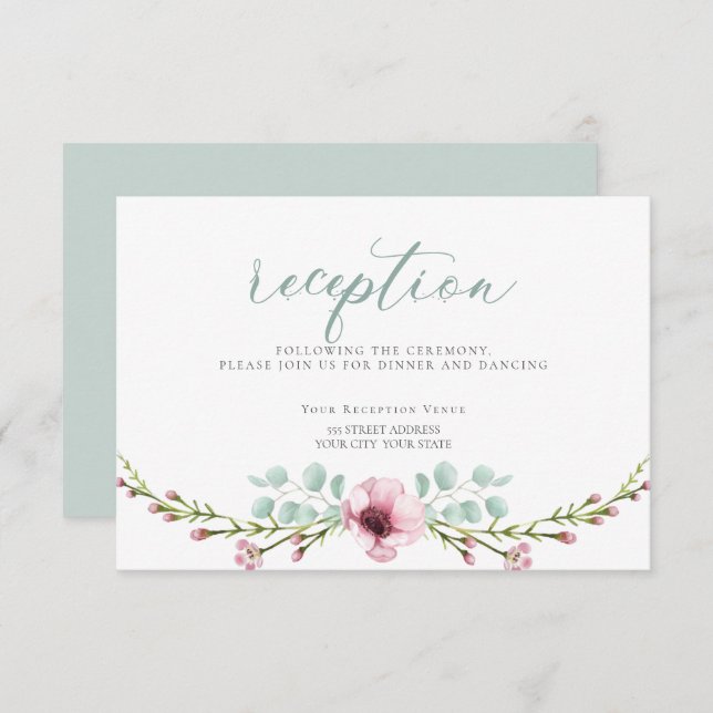 Convite RECEPÇÃO | Flores e Folhagem de Anêmonas Rosa (Frente/Verso)