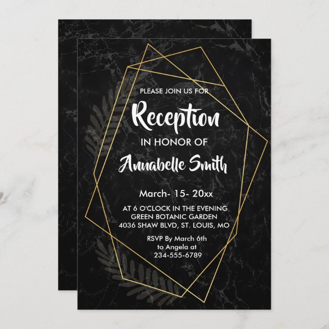 Convite Recepção Geométrica de Faux Marble (Frente/Verso)