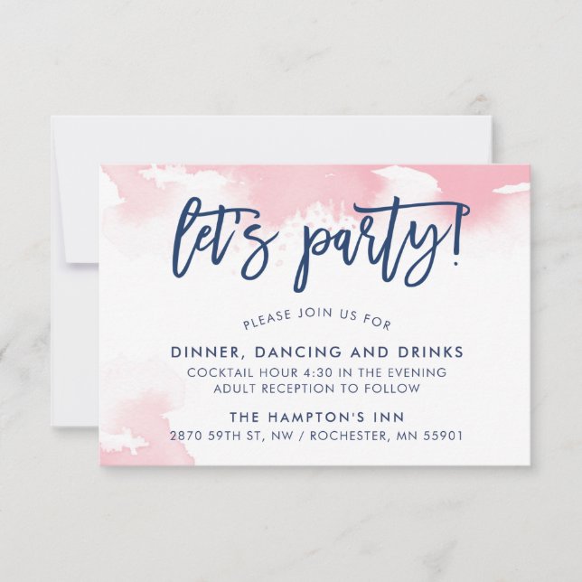 Convite RECEPÇÃO letra minúscula à mão azul marinho rosa a (Frente)