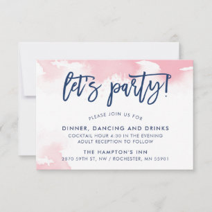 Convite RECEPÇÃO letra minúscula à mão azul marinho rosa a