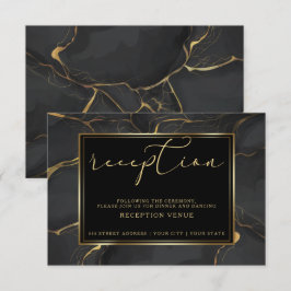 Convite RECEPÇÃO | Mármore Preto e Dourado Elegante