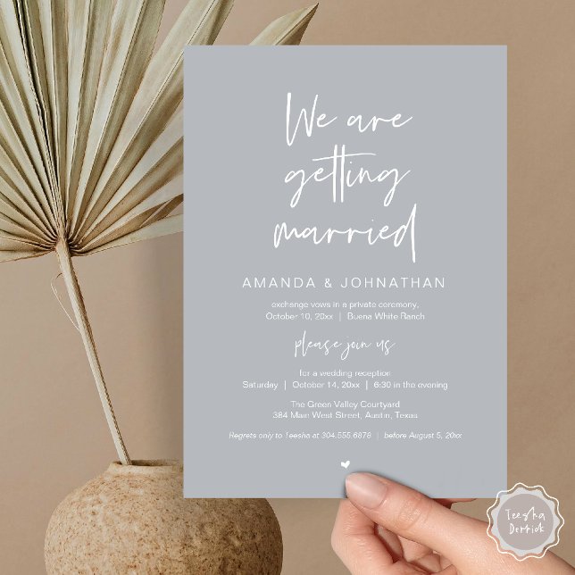 Convite Recepção Minimal Moderna, "Nós estamos nos casando (Modern Minimal Reception, We are getting married Invitation Card in Chill Grey)