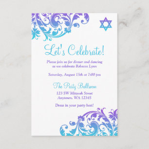 Convite Recepção Mitzvah de Bat Teal Roxo Elegante