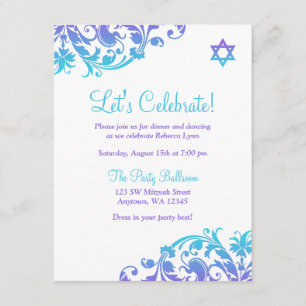 Convite Recepção Mitzvah de Bat Teal Roxo Elegante