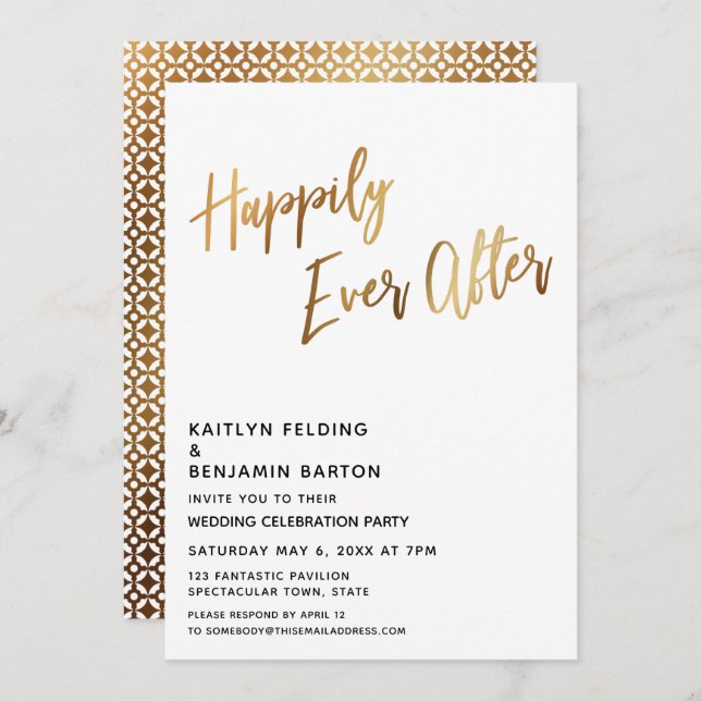 Convite Recepção Moden Happily Ever After Gold (Frente/Verso)