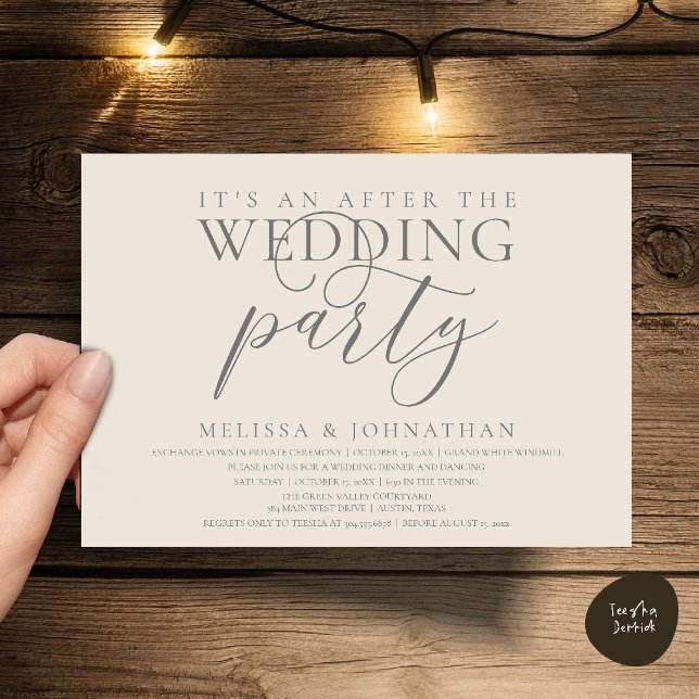 Convite recepção moderna, É uma festa após o casamento (modern reception, It's an after the wedding Dinner Dancing Party Invitation Card in Grey Cream)