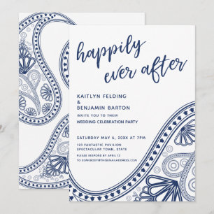 Convite Recepção Navy Happily Ever After Paisley somente p