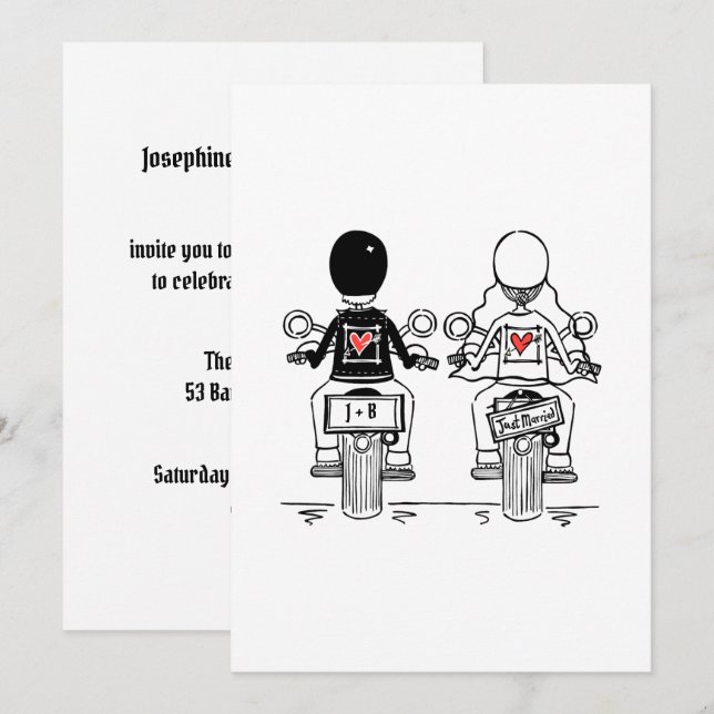 Convite Recepção Noturna de Casamento de Motoqueiro (Frente/Verso)