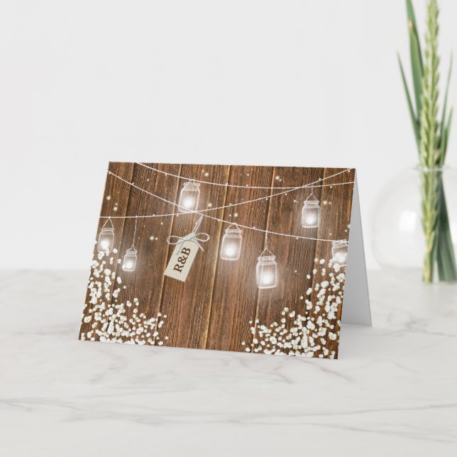 Convite Recepção Noturna Rústica com Jarro de Mason e Resp (Frente)