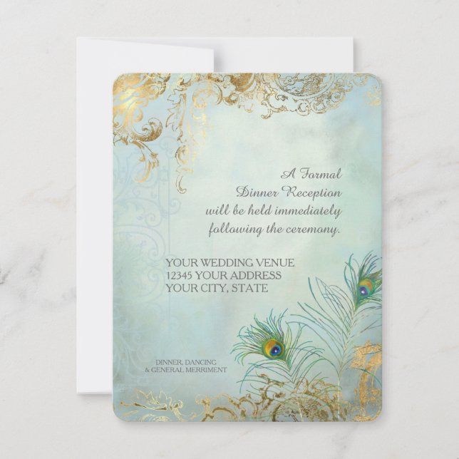 Convite Recepção para Jantar Pavão Elegante Casamento (Frente)