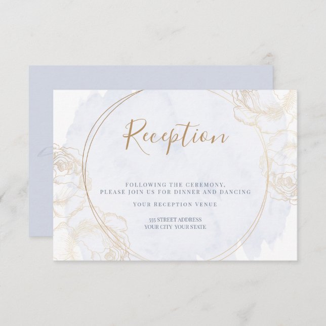 Convite Recepção | Poeira Dourada Rosa Azul Aquarela (Frente/Verso)