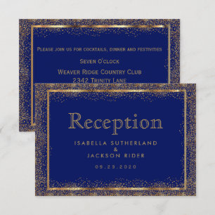 Convite Recepção - Pontos de Confetti Azul Escuro e Dour