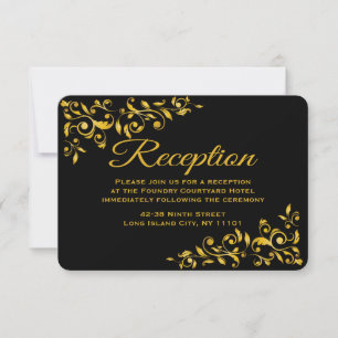 Convite Recepção Preto e Dourado Floral Swirl Resposta