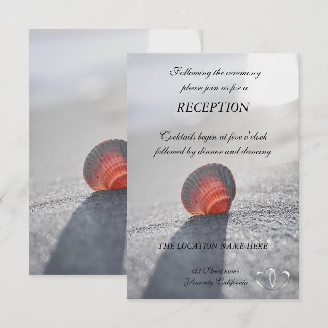 Convite Recepção Simples de Coração de Concha de Praia (Frente/Verso)