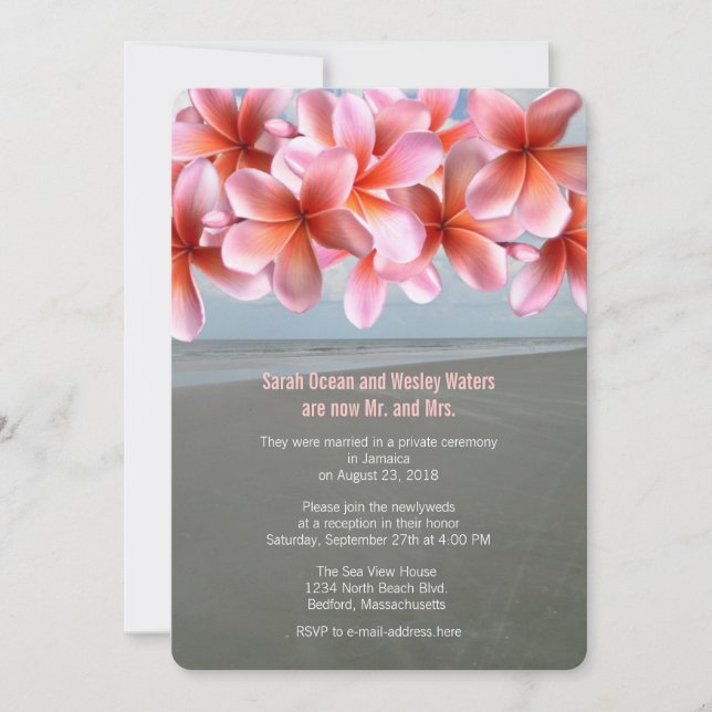 Convite Recepção Tropical de Plumeria Rosa Apenas (Frente)