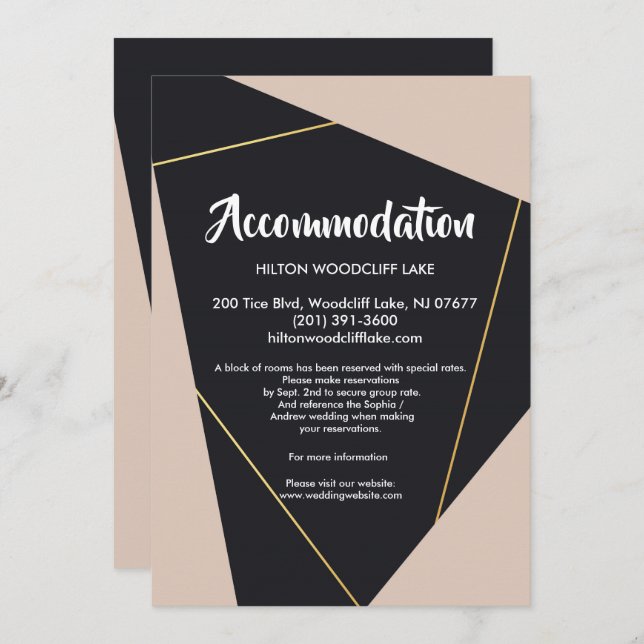 Convite Receptáculo de geometria preto-rosa e dourado (Frente/Verso)