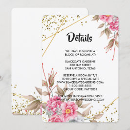 Convite Receptáculo Floral Rosa de Quadro Dourado Geométri