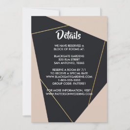 Convite Receptáculo geométrico preto-e-rosa e dourado