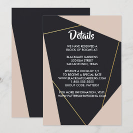 Convite Receptáculo geométrico preto-e-rosa e dourado